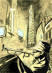trompettiste (dessin à la main en taille réelle - original)