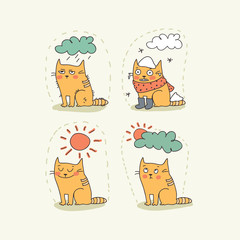 Doodle weather icon set with a cat - 52555432