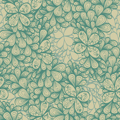 Obraz premium Seamless vintage monochrome hand drawn pattern with green plants