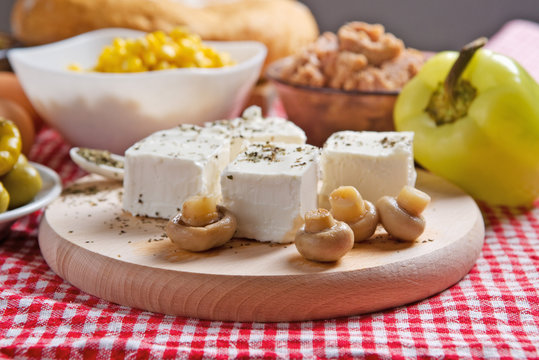 Feta cheese with mushrooms