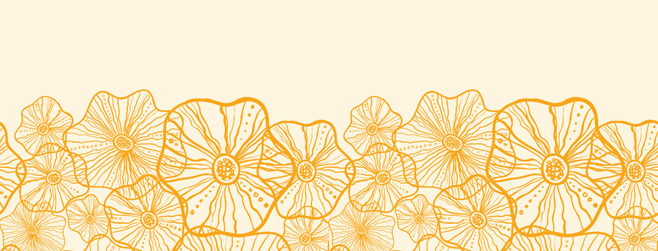 Vector Yellow Floral Shapes Horizontal Seamless Pattern