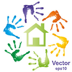 Conceptual vector building with handprints