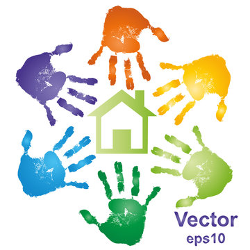 Conceptual vector building with handprints