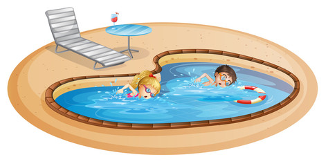 A girl and a boy swimming at the pool