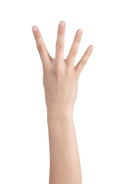 Woman hand showing four fingers