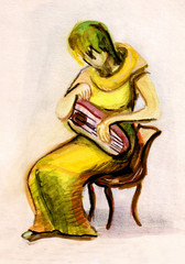 Fototapeta premium The girl playing a psaltery