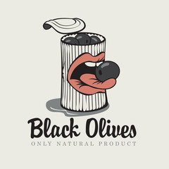 Conserve of black olives and mouth