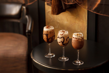 cold fresh ice coffee with chocolate close up