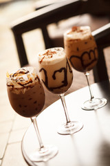 cold fresh ice coffee with chocolate close up