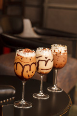 cold fresh ice coffee with chocolate close up