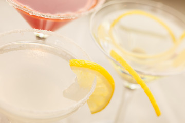 Colorful cocktails close up