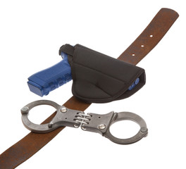 Obraz premium Dirty blue training gun isolated on white