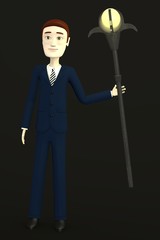 3d render of cartoon character with staff