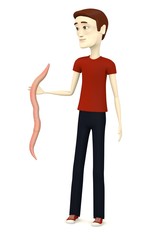3d render of cartoon charcter with worm