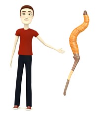 3d render of cartoon charcter with worm
