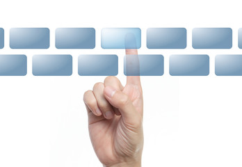 beautiful man hand and people index finger press blank button instant or select empty rectangle box...