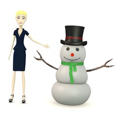 3d render of cartoon character with snowman