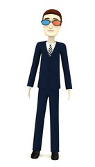 3d render of cartoon character with stereoscopic glasses