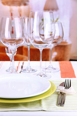 Table setting with glasses for different drinks