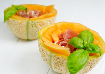 Melon with Ham Prosciutto and basil