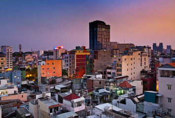 Fototapeta premium Night Urban City Skyline, Ho Chi Minh City, Vietnam.