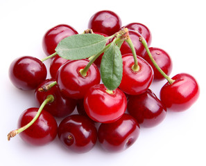 Cherries with leaves.