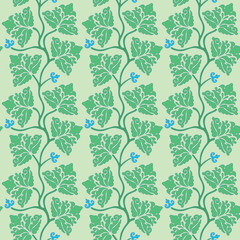 Floral seamless pattern with green decorative leaves. Vector ill