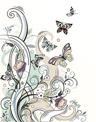 Background with flowers and  butterflies