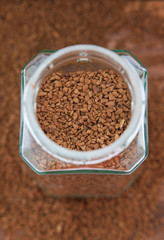 Instant coffee granules in glass bank-fragrant mixture