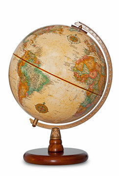 Antique world globe isolated clipping path.
