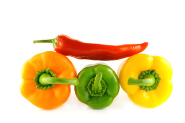 Colored paprika (pepper) isolated on a white background