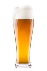 Frosty glass of light beer isolated