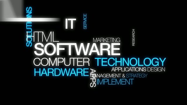 Software computer technology word tag cloud animation