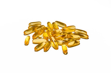 Omega 3 fish oil capsules isolated on a white background