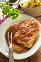 Zu Mittag Schnitzel mit Salat