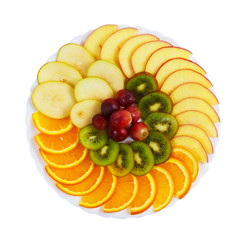 plate apple food kiwi grapes sliced isolated on white background