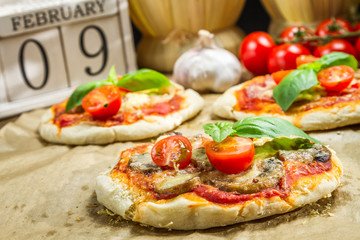 Freshly baked mini pizzas