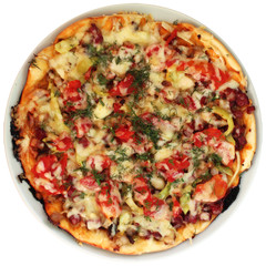 Pizza with cheese at the plate