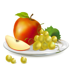 apples and grapes on a platter