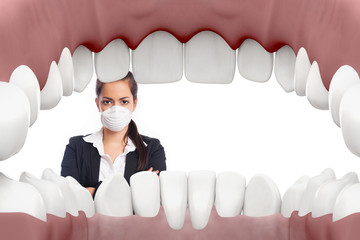 Inside mouth with femal dentist looking
