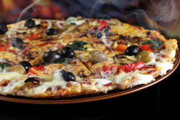 steaming hot pizza