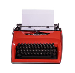 red typewriter with white paper