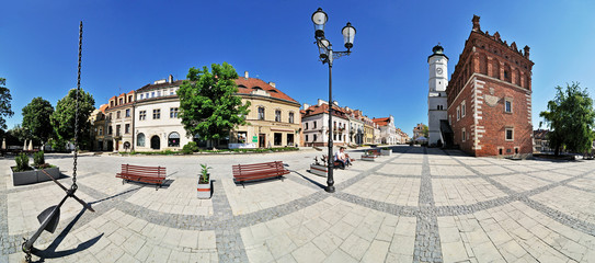 Town hall in Sandomierz -Stitched Panorama - obrazy, fototapety, plakaty
