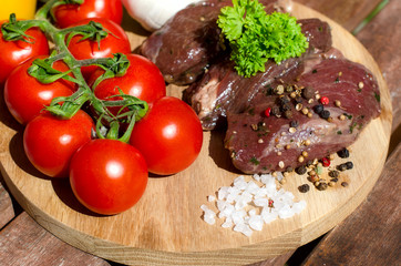 meat with fresh vegetables.