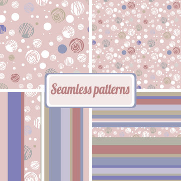 Polka dot and striped pattern vector set in the same style.