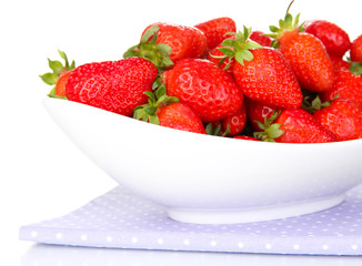 Fresh strawberry in bowl isolated on white