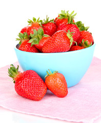 Fresh strawberry in bowl isolated on white