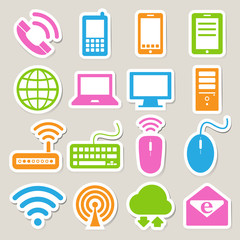 Icon set of mobile devices , computer and network connections.