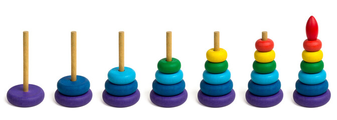 The steps of building a toy pyramid