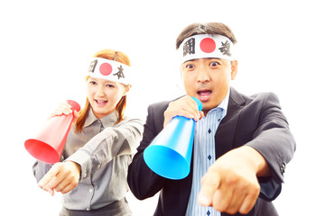 応援するOLとビジネスマン